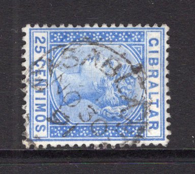 MOROCCO AGENCIES - 1891 - GIBRALTAR USED IN MOROCCO: 25c ultramarine QV issue of Gibraltar used with good part strike of CASABLANCA cds dated NOV 30 1891. (SG Z22)  (MOR/40252)