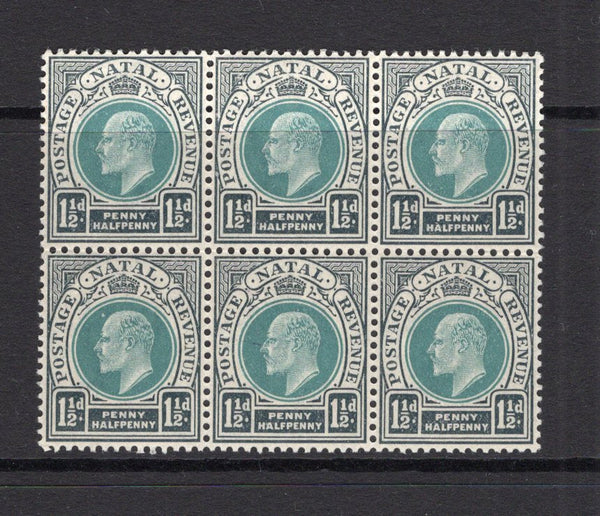 NATAL - 1902 - MULTIPLE: 1½d green & black EVII issue, a fine mint block of six. (SG 129)  (NAT/14561)