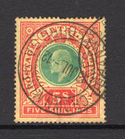 NATAL - 1908 - EVII ISSUE & INTERPROVINCIAL PERIOD: 5/- green & red on yellow EVII issue used in TRANSVAAL with superb strike of CROWN MINES JOHANNESBURG SA cds dated 13 JUL 1912. (SG 169)  (NAT/14565)