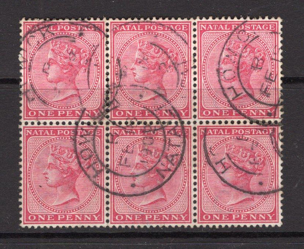 NATAL - 1882 - MULTIPLE & CANCELLATION: 1d rose QV issue, a fine used block of six with HOWICK cds's dated FEB 15 1902. (SG 99)  (NAT/14573)