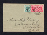 NATAL - 1909 - CANCELLATION: Cover franked with 1904 ½d blue green and pair 1d rose carmine EVII issue (SG 146/147) tied by two strikes of UMZUMBI RAIL cds dated MAR 27 1909. Addressed to USA with arrival mark on reverse.  (NAT/35934)