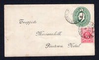 NATAL - 1904 - CANCELLATION: ½d green EVII postal stationery envelope (H&G B3) used with added 1902 1d carmine EVII Issue (SG 128) tied by BATSTONE cds's dated OCT 6 1904. Addressed to 'Trappits, Mariannhill, Pinetown, Natal' with fine strike of barred 'P.O.A. 51' cancel of MARIANNHILL in black on reverse with DURBAN transit cds.  (NAT/38558)
