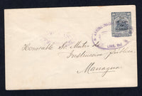 NICARAGUA - 1916 - POSTAL STATIONERY: 'Dos centavos de Cordoba' on 10c grey TRAIN postal stationery envelope (H&G B78a) used with oval LEON cancel. Addressed to MANAGUA with arrival mark on reverse. Scarce.  (NIC/10216)