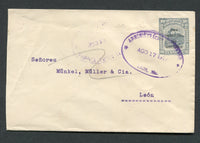 NICARAGUA - 1916 - POSTAL STATIONERY: 'Dos centavos de Cordoba' on 10c grey TRAIN postal stationery envelope (H&G B78a) used with oval LEON cancel. Addressed to locally within LEON. Slightly trimmed at left. Scarce.  (NIC/10217)