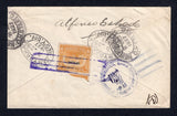 NICARAGUA - 1927 - OFFICIAL MAIL & REGISTRATION: Registered cover franked on reverse with 1926 10c yellow with 'OFICIAL' overprint (SG O520) tied by 'Lines' roller cancel in purple with MANAGUA cds and boxed registration marking on front also in purple. Addressed to USA with various transit and arrival marks. Signed 'Alfonso Estrada DIP' by official on flap.  (NIC/10247)