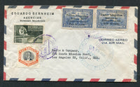 NICARAGUA - 1954 - SEMANA DE COMMUNICACIONES ISSUE: Airmail cover franked with 1949 60c grey olive & 1953 5c orange & black postage issues (SG 1130 & 1185) plus 1954 10c on 3c dull blue & 50c on 3c dull blue 'Semana de Communicaciones' overprint issue all tied by boxed MANAGUA cds's. Addressed to USA with US Firms arrival cachet on front.  (NIC/10299)