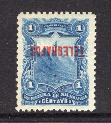 NICARAGUA - 1893 - TELEGRAPH & VARIETY: 1c blue 'Seebeck' issue overprinted TELEGRAFOS in red, a fine mint copy with variety OVERPRINT INVERTED. (Barefoot #26b)  (NIC/24837)