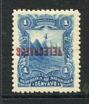 NICARAGUA - 1893 - TELEGRAPH & VARIETY: 1c blue 'Seebeck' issue overprinted TELEGRAFOS in red, a fine mint copy with variety OVERPRINT INVERTED. (Barefoot #26b)  (NIC/24839)
