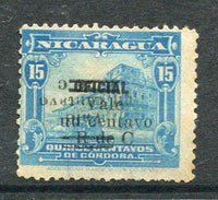 NICARAGUA - 1921 - VARIETY: 1c on 15c blue 'Provisional' issue with variety OVERPRINT DOUBLE ONE INVERTED, a fine used copy. (SG 452b)  (NIC/25080)