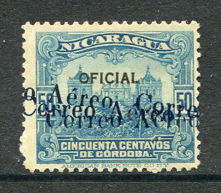 NICARAGUA - 1929 - VARIETY: 50c pale blue 'OFICIAL' overprint issue further overprinted 'Correo Aereo' in blue with variety OVERPRINT DOUBLE, a fine mint copy. (SG O619b)  (NIC/25107)