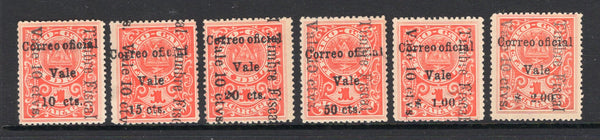 NICARAGUA - 1911 - RAILWAY COUPON ISSUE: 'Correo Oficial' overprint on 'Railway Coupon' issue, the set of six fine unused. Scarce & underrated issue. (SG O334/O339)  (NIC/25154)