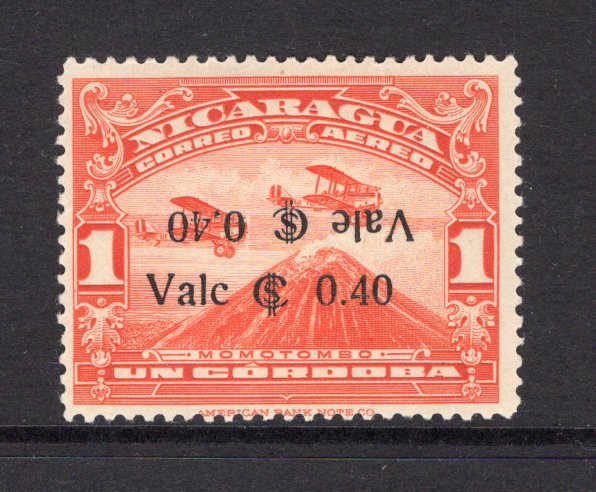 NICARAGUA - 1932 - VARIETY: 40c on 1cor scarlet vermilion 'Mount Momotombo' AIR issue, a fine mint copy with variety OVERPRINT DOUBLE ONE INVERTED. (SG 690c)  (NIC/25171)