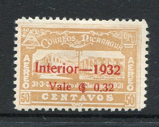 NICARAGUA - 1932 - AIRMAILS: 32c on 50c cinnamon AIRMAIL surcharge issue, a fine unused copy, no gum as issued. (SG 706)  (NIC/25179)