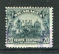 NICARAGUA - 1919 - PROVISIONAL ISSUE: 'VALE por 2 centavos de Cordoba' on 20c slate grey second 'Bluefields' PROVISIONAL issue with overprint in black, a fine lightly used copy. Very scarce. (SG 438)  (NIC/25186)