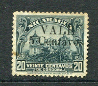 NICARAGUA - 1919 - PROVISIONAL ISSUE: 'VALE 5 Centavos' on 20c slate grey first 'Bluefields' PROVISIONAL issue with overprint 'Type B' a fine lightly used copy. Very scarce. (SG 435a)  (NIC/25190)