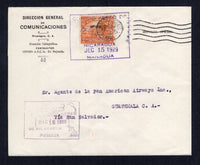 NICARAGUA - 1929 - FIRST FLIGHT: Headed 'Direccion General de Communicaciones' cover franked with single 1926 25c orange 'OFICIAL' overprint issue (SG O523) tied by large boxed CORREO AEREO DE NICARAGUA DEC 15 1929 MANAGUA 'Airplane' cancel. Flown on the Managua - Guatemala PAA first flight with first flight cachet on reverse. Addressed to GUATEMALA with various transit & arrival marks. A rare flight. (Muller #11, only 82 covers carried)  (NIC/26817)