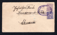 NICARAGUA - 1898 - POSTAL STATIONERY & CANCELLATION: 10c dull violet 'Seebeck' postal stationery envelope (H&G B41) used with added 1898 10c violet  'Seebeck' issue (SG 112) tied by fine strike of oval LA LIBERTAD cancel in purple dated ABR 1898. Addressed to GERMANY with JUIGALPA and CORINTO transit marks and German arrival cds on reverse. Scarce origination at this date.  (NIC/28718)
