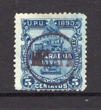 NICARAGUA - 1890 - SEEBECK ISSUE & CANCELLATION: 5c blue 'Seebeck' TRAIN issue used with good central strike of circular 'METAPA' cancel in purple black. A very scarce cancel. (SG 29)  (NIC/30448)