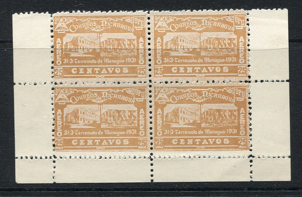 NICARAGUA - 1932 - MULTIPLE: 25c cinnamon 'Fund for the G.P.O. Reconstruction following the Earthquake' AIR issue, a fine unused block of four. (SG 685)  (NIC/30481)