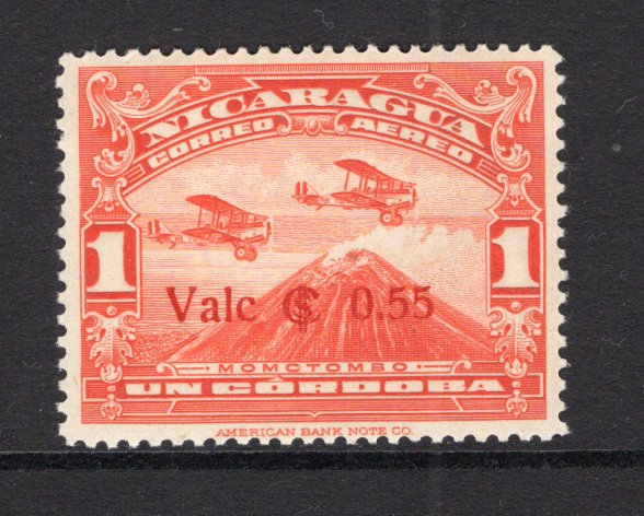 NICARAGUA - 1932 - VARIETY: 55c on 1cor scarlet vermilion 'Mount Momotombo' AIR issue, a fine mint copy with variety 'VALC' FOR 'VALE'. (SG 691a)  (NIC/30489)