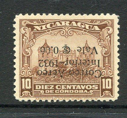 NICARAGUA - 1932 - VARIETY: 6c on 10c chocolate AIR 'Surcharge' issue, a fine mint copy with variety OVERPRINT INVERTED. (SG 715 variety, Maxwell #A57a)  (NIC/32333)