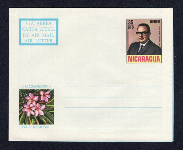 NICARAGUA - 1972 - POSTAL STATIONERY: 35c 'President Somoza' issue postal stationery airletter with multicoloured view inside of 'Las Isletas, Lago de Nicaragua, Granada'. Fine unused.  (NIC/3281)