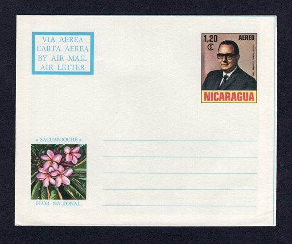 NICARAGUA - 1972 - POSTAL STATIONERY: 1.20c 'President Somoza' issue postal stationery airletter with multicoloured view inside of 'Cupulas de La Catedral de Leon'. Fine unused.  (NIC/3290)