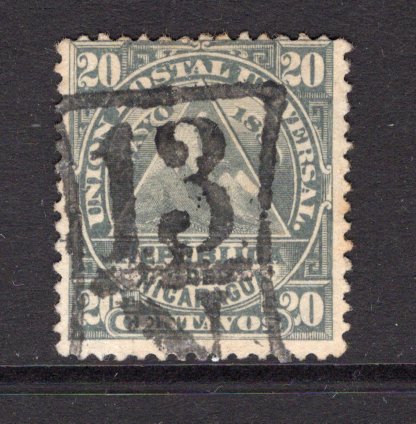NICARAGUA - 1882 - CANCELLATION: 20c grey 'UPU' issue used with fine complete strike of '13 N' cancel of SAN JUAN DEL NORTE in black. (SG 25)  (NIC/34648)
