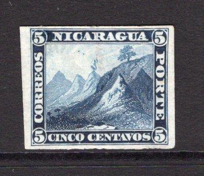 NICARAGUA - 1862 - PROOF: 5c deep blue 'Volcano' issue a fine IMPERF COLOUR TRIAL on thin paper in unissued colour. Ex ABNCo. Archive. (As SG 5)  (NIC/36992)