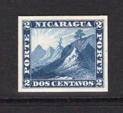 NICARAGUA - 1862 - PROOF: 2c deep blue 'Volcano' issue a fine IMPERF PLATE PROOF on thick card. Ex ABNCo. Archive. (As SG 4)  (NIC/36995)