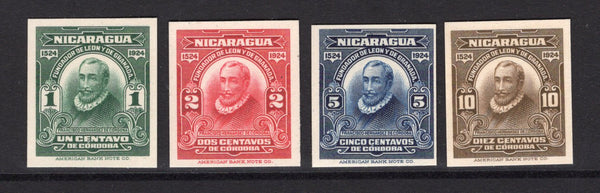 NICARAGUA - 1924 - PROOF: '400th Anniversary of Founding of Leon & Granada' issue the set of four IMPERF PLATE PROOFS on thick card. Very attractive. (As SG 495/498)  (NIC/37030)