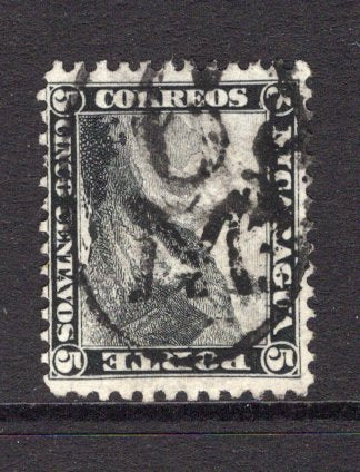 NICARAGUA - 1869 - CANCELLATION: 5c black 'Volcano' issue on thin hard paper, perf 12, a fine used copy with fine strike of '6 M' numeral cancel of MANAGUA. (SG 5)  (NIC/37863)