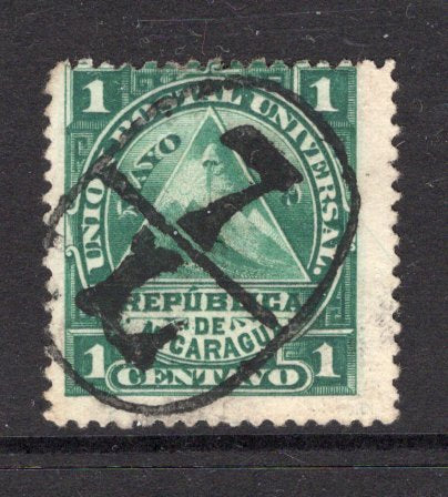 NICARAGUA - 1882 - CANCELLATION: 1c green 'UPU' issue used with fine complete strike of '7 L' cancel of LEON in black. Scarcer on this value. (SG 20)  (NIC/37870)