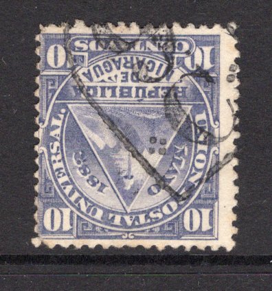 NICARAGUA - 1882 - CANCELLATION: 10c slate violet 'UPU' issue used with good complete strike of '9 C' cancel of CORINTO in black. (SG 23)  (NIC/37872)