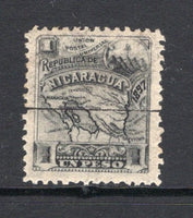 NICARAGUA - 1897 - SEEBECK ISSUE & SPECIMENS: 1p black 'Seebeck' MAP issue dated '1897' with watermark, from the original printing with manuscript ruled line across centre of stamp. These were issued to salesmen as samples of work to show to prospective clients. (SG 105B)  (NIC/39154)