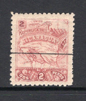 NICARAGUA - 1897 - SEEBECK ISSUE & SPECIMENS: 2p claret 'Seebeck' MAP issue dated '1897' with watermark, from the original printing with manuscript ruled line across centre of stamp. These were issued to salesmen as samples of work to show to prospective clients. (SG 106B)  (NIC/39155)