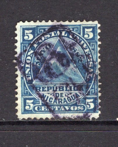 NICARAGUA - 1882 - CANCELLATION: 5c blue 'UPU' issue used with fine complete strike of '8 CH' cancel of CHINANDEGA in purple. Uncommon. (SG 22)  (NIC/39977)