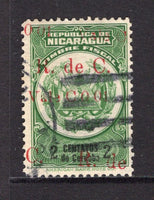 NICARAGUA - 1921 - VARIETY: 1c on 2c green & black 'Telegraph' SURCHARGE issue, a fine used copy with variety OVERPRINT DOUBLE. Underrated. (SG 454a)  (NIC/39983)