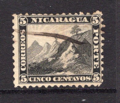 NICARAGUA - 1862 - CLASSIC ISSUES: 5c black on yellowish paper 'Volcano' issue a fine used copy with manuscript cancel. (SG 2)  (NIC/4596)