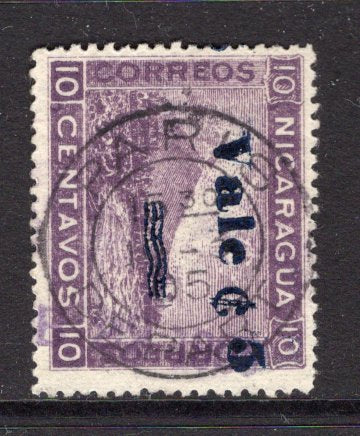NICARAGUA - 1904 - CANCELLATION: 5c on 10c mauve 'Momotombo' LITHO issue a fine used copy with complete strike of PARIS ETRANGER cds dated 1905. (SG 203)  (NIC/4678)