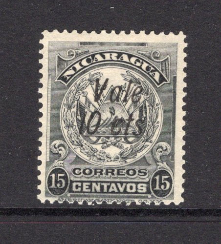 NICARAGUA - 1910 - VARIETY: 10c on 15c black 'Arms' issue 'Close Setting' a fine mint copy with variety MISSING STOP. (SG 297 variety)  (NIC/4732)