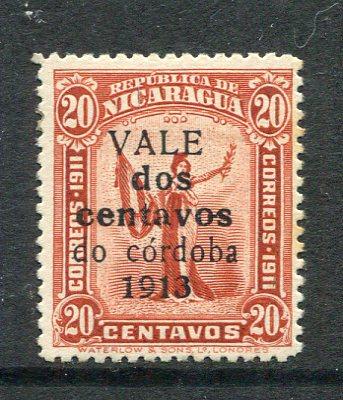 NICARAGUA - 1913 - VARIETY: 2c on 20c red brown 'Waterlow' issue a fine copy with variety 'do' for 'de'. (SG 361a)  (NIC/4762)