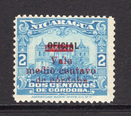 NICARAGUA - 1921 - VARIETY: ½c on 2c blue 'Provisional' issue with variety 'DC FOR DE', a fine unused copy. (SG 444b)  (NIC/4776)