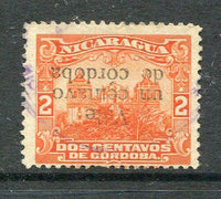 NICARAGUA - 1920 - VARIETY: 1c on 2c vermilion with variety OVERPRINT INVERTED fine used. (SG 440a)  (NIC/4778)