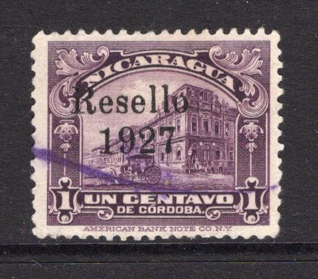 NICARAGUA - 1927 - RESELLO OVERPRINTS: 1c violet with 'Resello 1927' overprint in black a fine used copy. Rare stamp. (SG 529)  (NIC/4796)