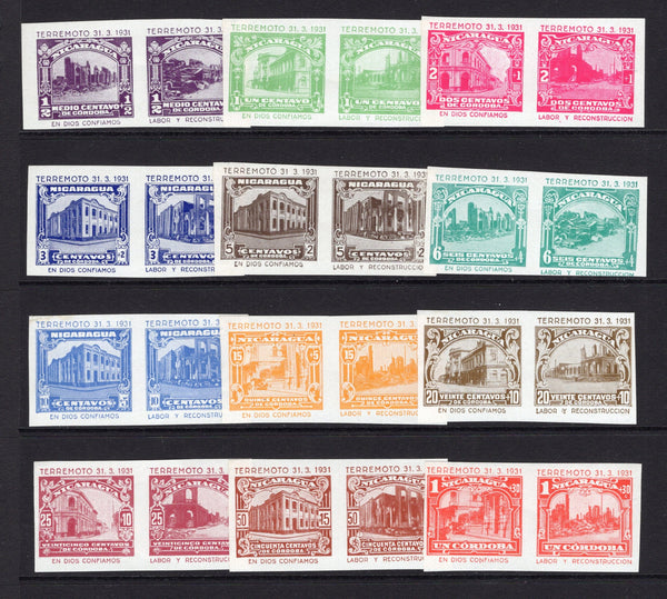 NICARAGUA - 1931 - CINDERELLA: 'Earthquake Rebuilding Fund' set of twelve cinderella labels, imperf, issued in Se-tenant pairs inscribed 'Terremoto 31.3.1931 En Dios Confiamos Labor Y Reconstruccion'. Fine mint.  (NIC/4911)