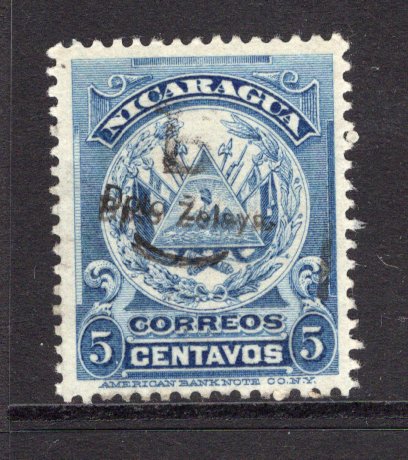NICARAGUA - ZELAYA - 1905 - VARIETY: 5c blue 'Arms' issue with variety 'B Dpto Zelaya' OVERPRINT DOUBLE. Unused with small part gum. Rare. (SG B25 variety  (NIC/4921)