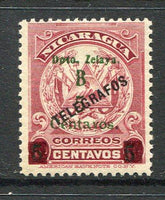 NICARAGUA - ZELAYA - 1910 - PROVISIONAL ISSUE: 5c on 10c deep lake 'TELEGRAFOS' overprint issue with THIN 'B' a fine mint copy. (SG B95)  (NIC/4949)