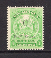 NICARAGUA - ZELAYA - 1909 - CABO GRACIAS A DIOS: 1c bright green 'Arms' issue with 'C Dpto Zelaya' overprint a fine mint copy with variety SIDEWAYS 'O' IN 'DPTO'. (SG C60 variety, Maxwell #LC73a)  (NIC/4963)