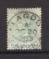 NIGERIA - LAGOS - 1887 - QV ISSUE: 5/- green & blue QV issue fine used with central LAGOS cds dated OCT 30 1903. (SG 40)  (NIG/14816)